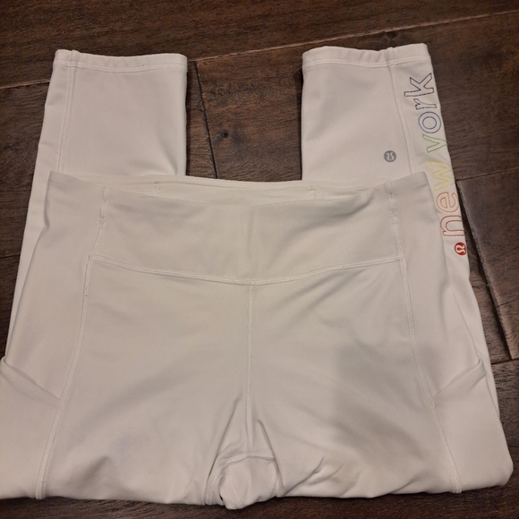 lululemon athletica Pants - Lululemon White Capri Leggings With Colorful New York Emblem
